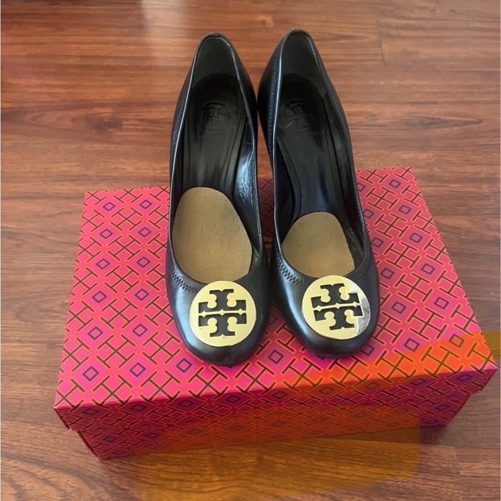 Tory Burch Black Heels with Gold Logo